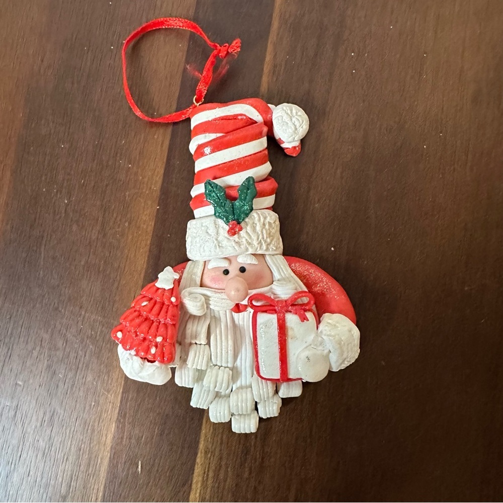 Vintage Salt Dough Santa Christmas Ornament – Handmade Folk Art